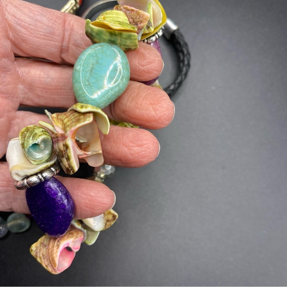Bracelet Bundle Stretchy Beaded Leather Glass Various Styles Lot of 4 - Picture 4 of 8